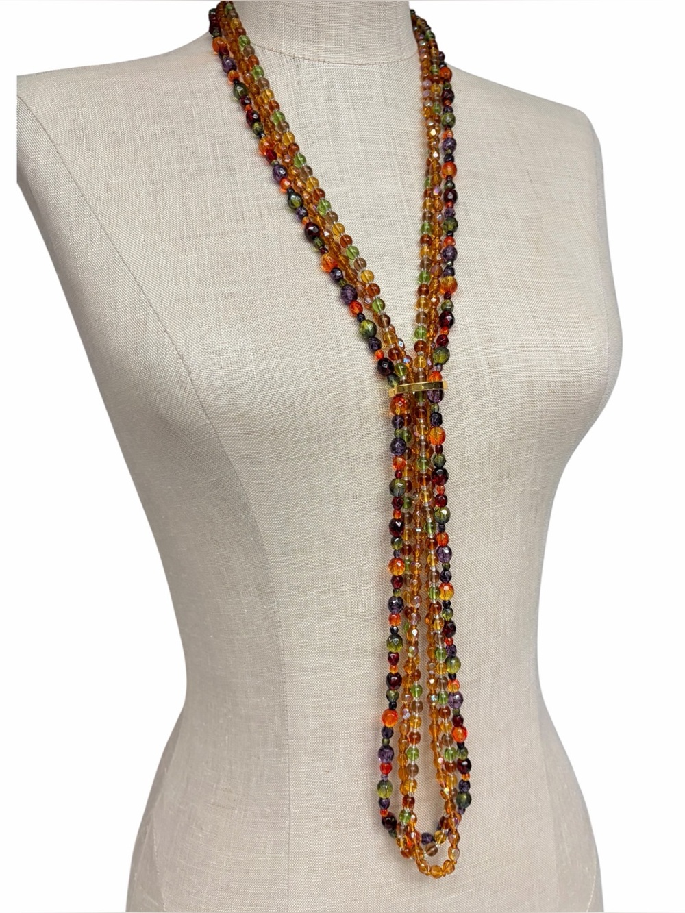 Joan Rivers Multistrand Beaded Necklace & Scarf Clip Fall Colors